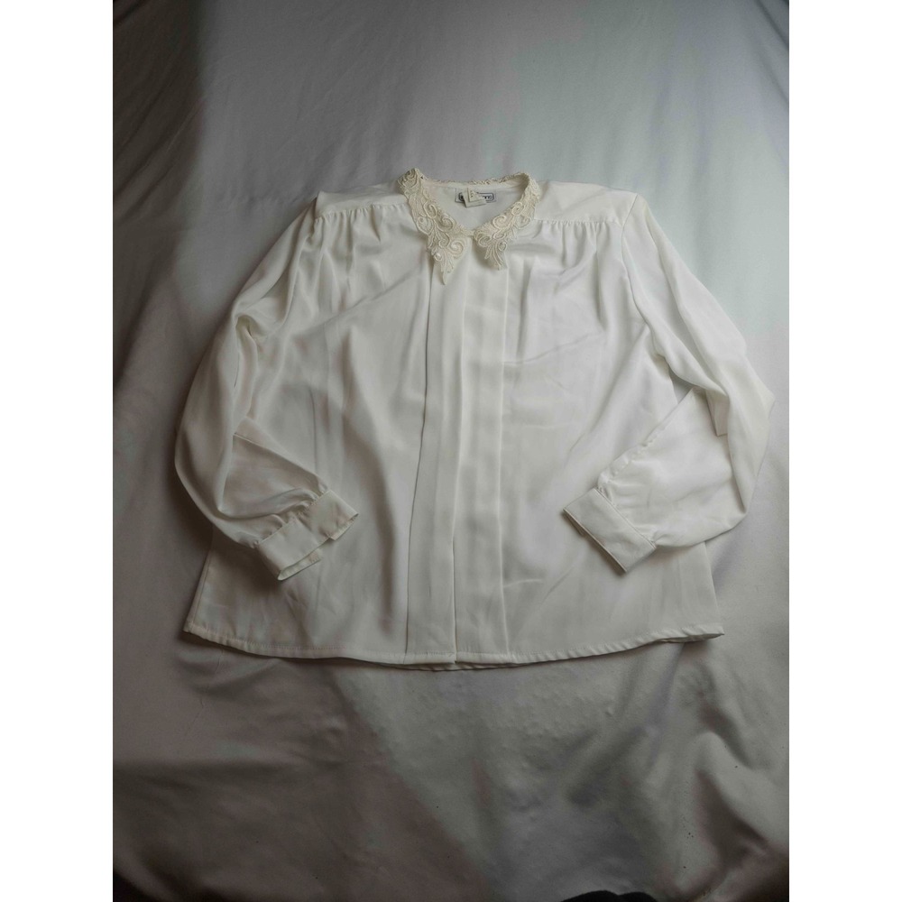 Vintage 90s Impressions Blouse Top Womens Size 12 White Long Sleeve Lace Collar
